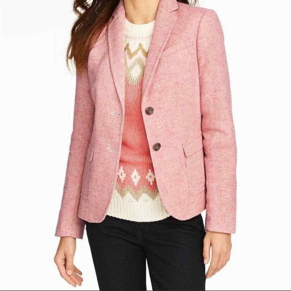 Talbots Pink Shetland Herringbone Wool Blend Two Button Blazer, SZ 4P